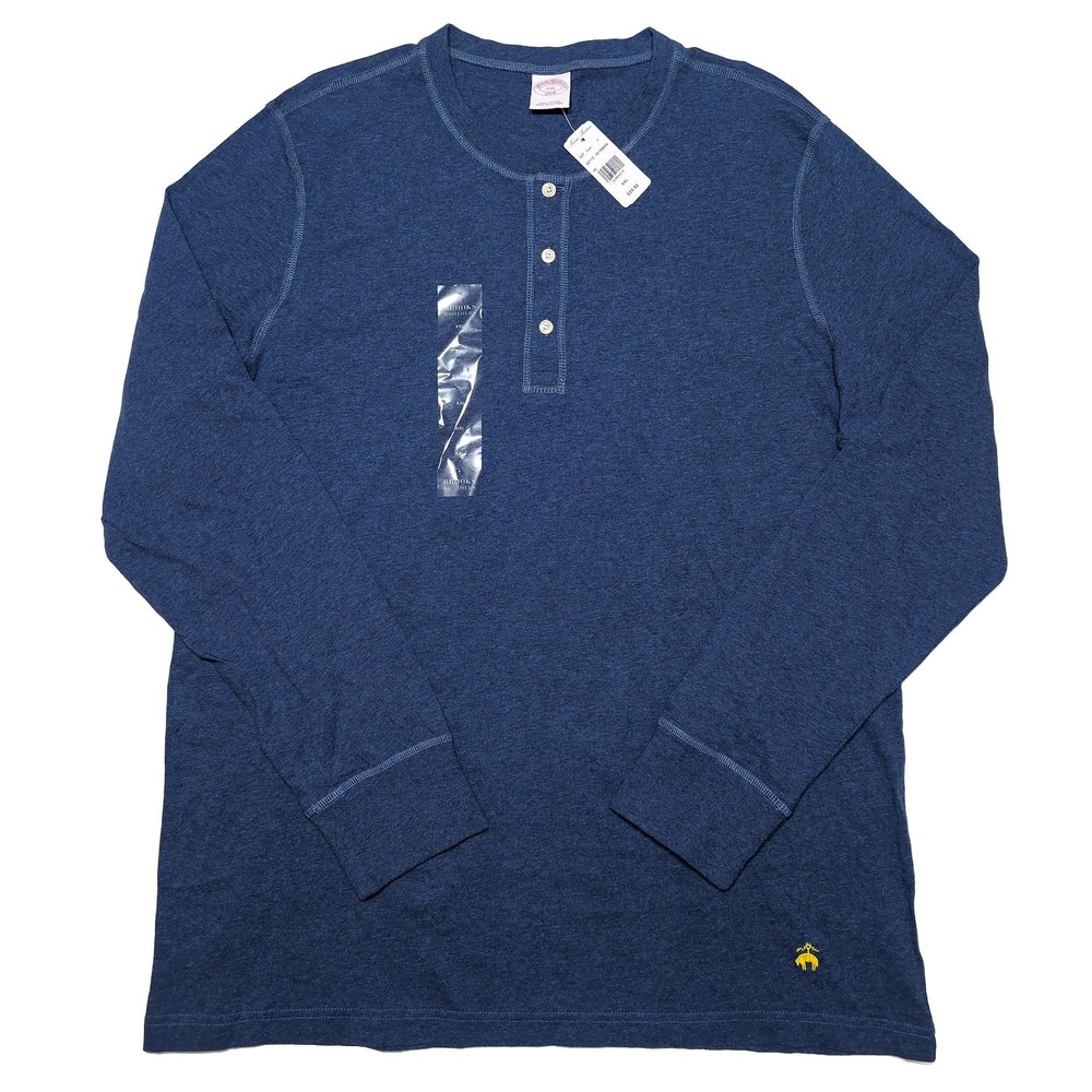 BROOKS BROTHERS Henley Mens XXL Blue NEW Long Sleeve Cotton Shirt